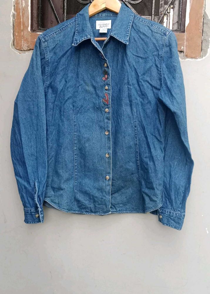Embroidered Denim Button-Up Shirt