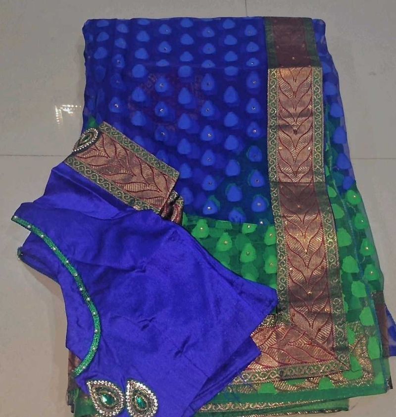 Elegant Blue &amp; Green Saree