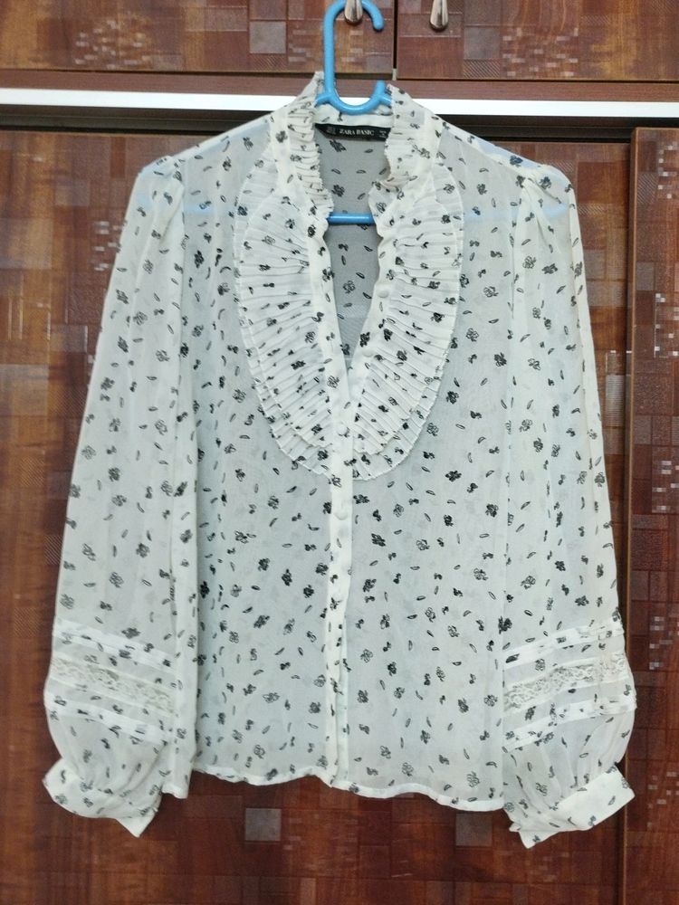 ZARA off white frilled shirt