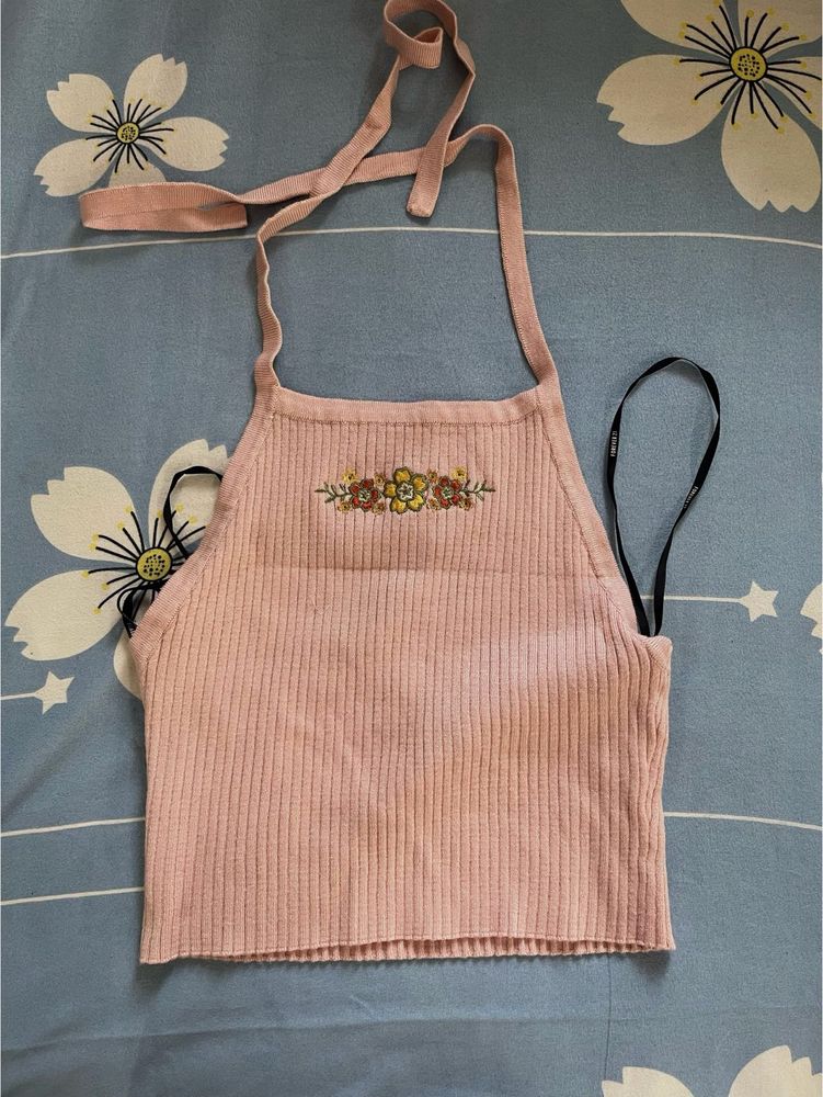 Forever 21 Floral Embroidered Halter Top