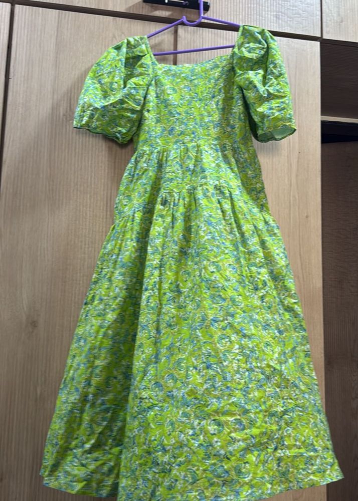 Branded Green Floral Puff Sleeve Dress from Turkey