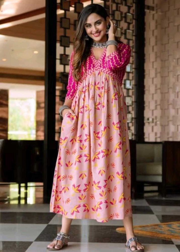 Pink V Neck Lotus Dress💕🌷