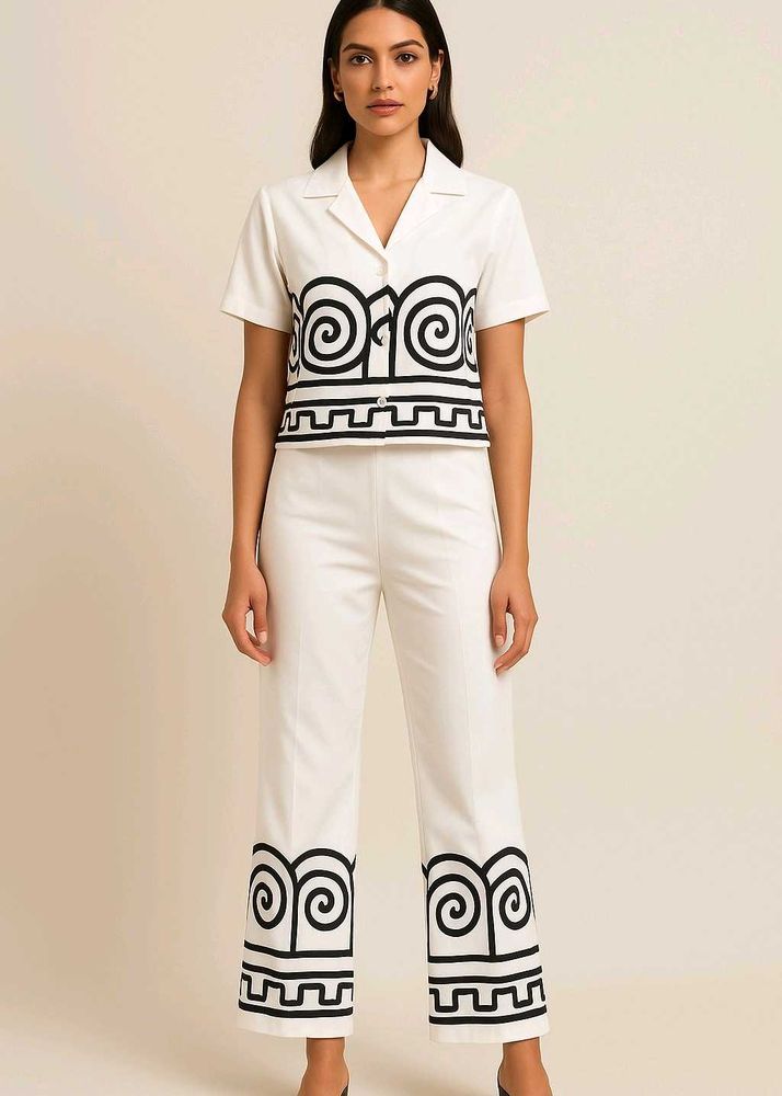 Short Sleeve Shirt with Collar Straight Pants wit