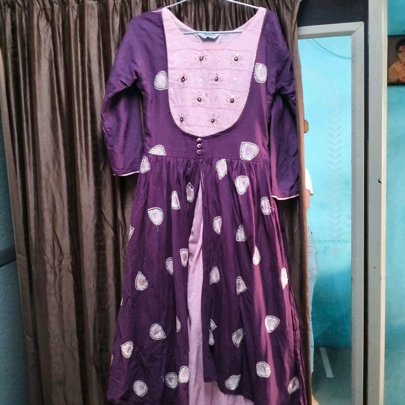 Dark Falsa And Baby Pink Mix Colour Kurti