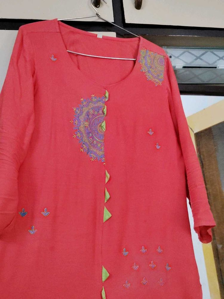 Kurta Orange Colour With Beautiful Kadai