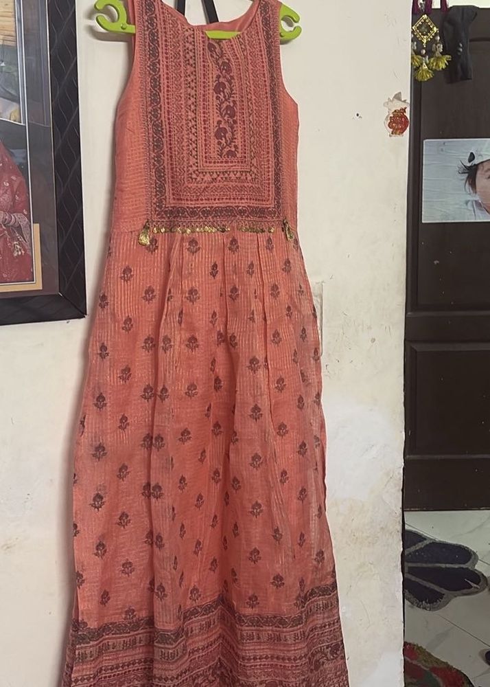 Peach Printed Ethnic Dress
