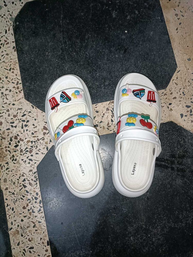 Cute White Crogs with Charm Details