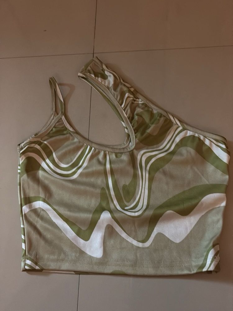 One-Shoulder Printed Crop Top