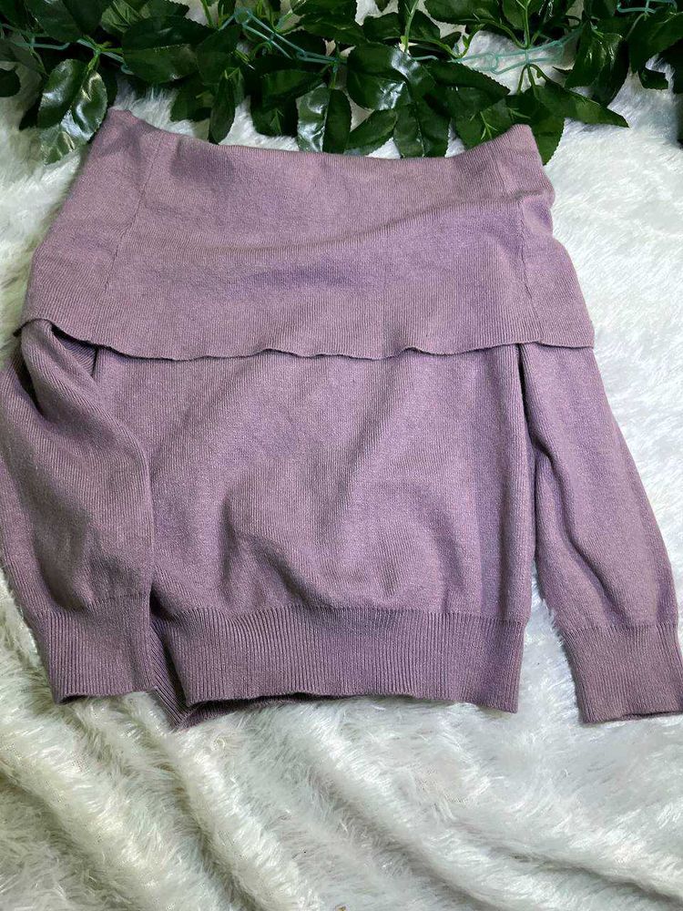 Lilac Off-Shoulder Knit Top