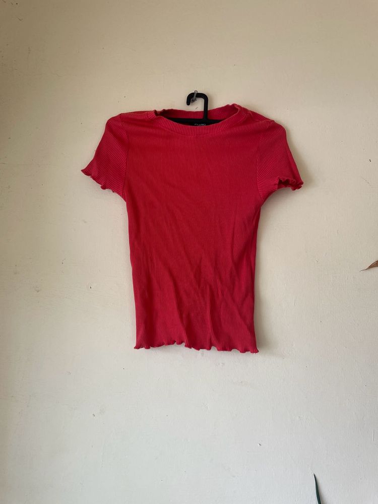 Dark Peach Or Pink Ribbed Top For Women