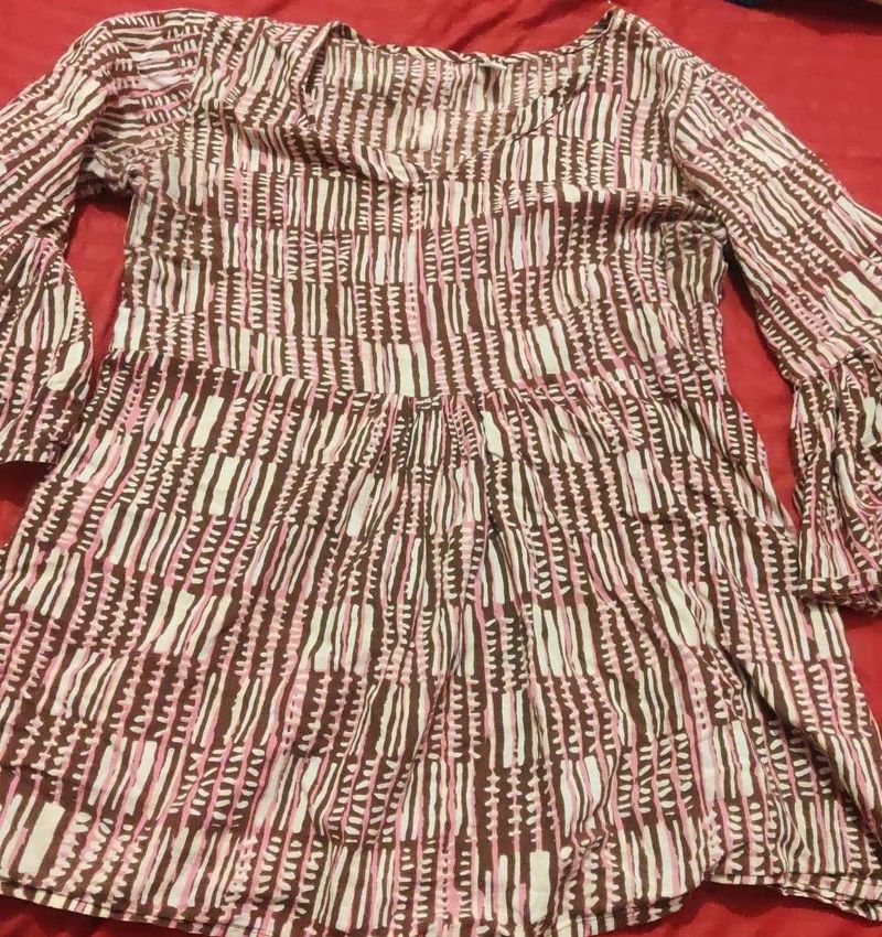 Patterned Brown Tunic Top