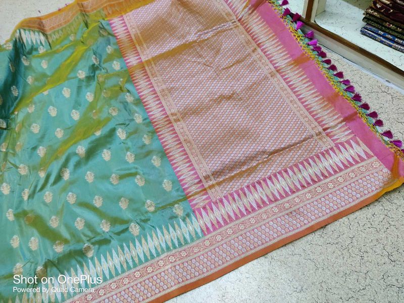 Banarsi Fancy Saree Silver &amp; Gold Zari