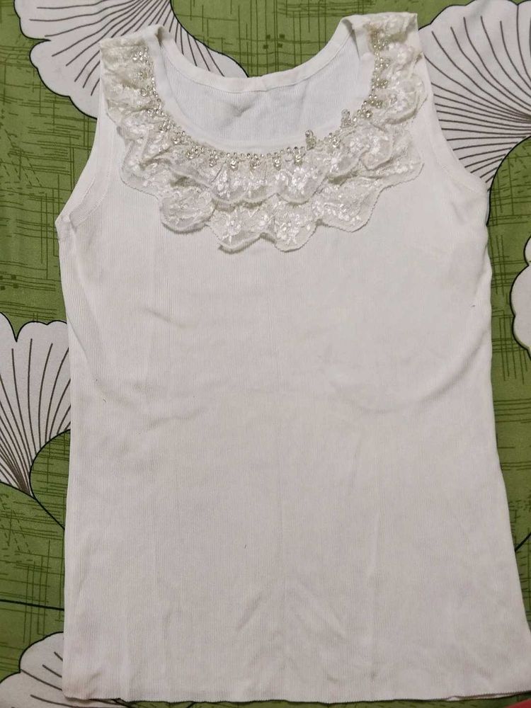 White Embellished Tank Top