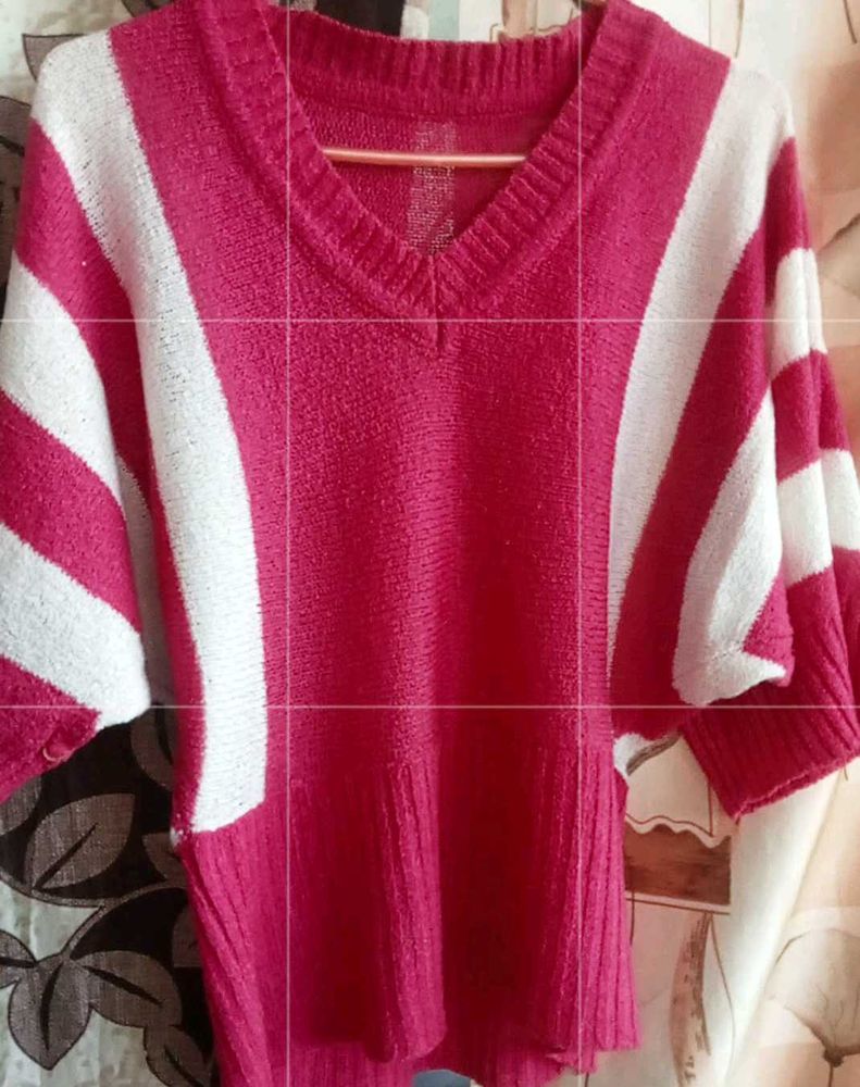 Pink Striped V-Neck Pullover