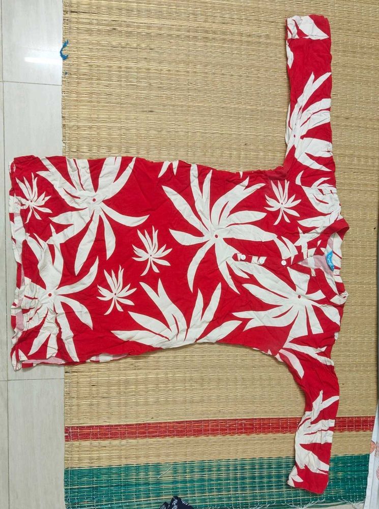 Red  &amp; White Floral kurti Top