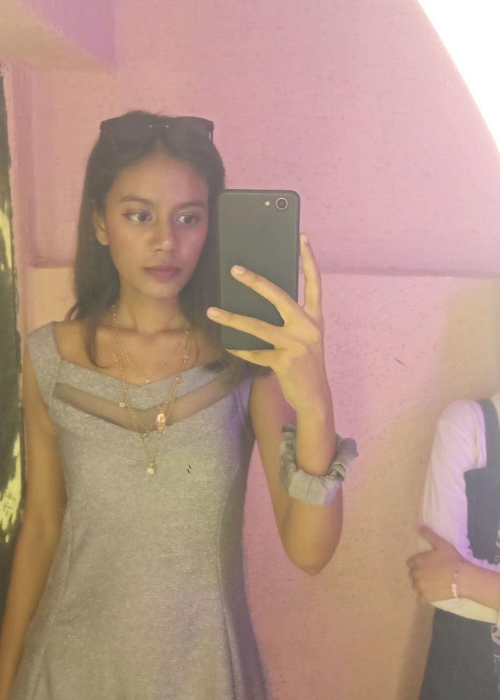 Silver Shimmery Mini One Piece Dress｡⋆｡˚☽˚｡⋆