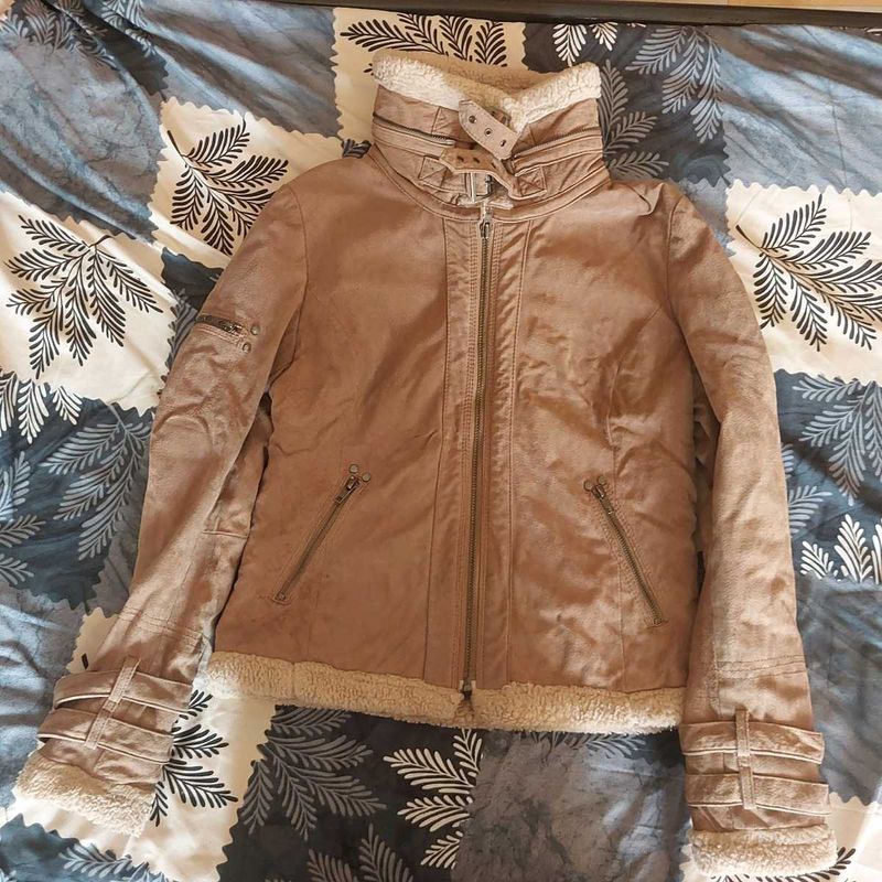 Tan Genuine Suede Leather Sherpa Jacket