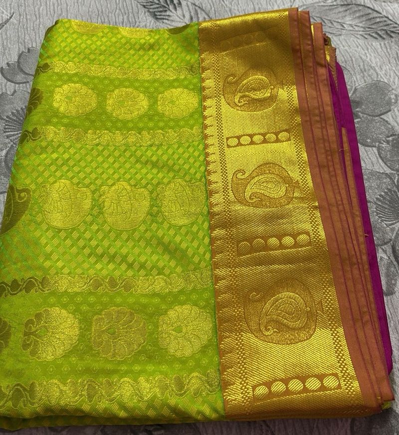 Green &amp; Gold Kanjivaram Silk Saree