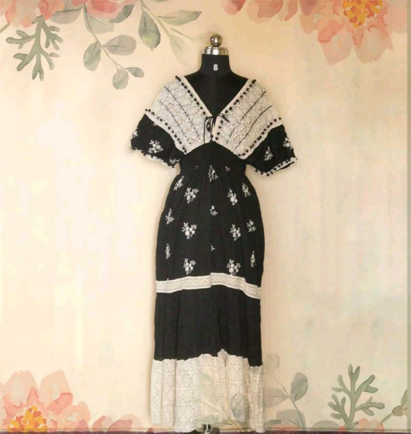 Boho Embroidered Lace Maxi Dress