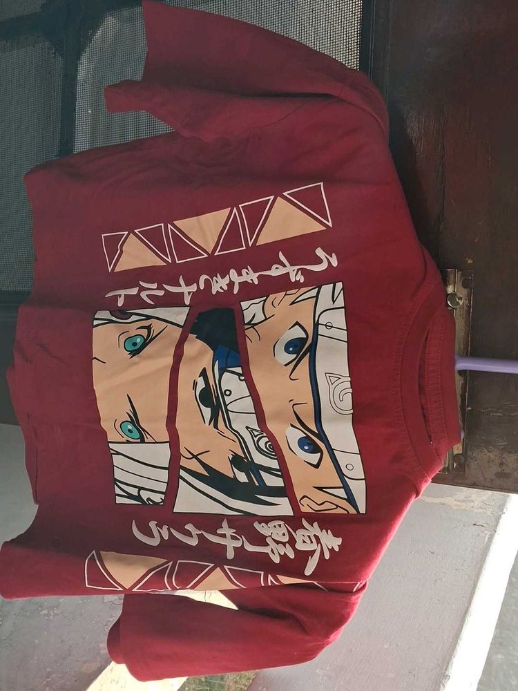 Maroon Anime Graphic T-Shirt