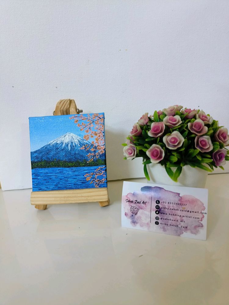 Beautiful Lake With Cherry Blossom Tree Painting