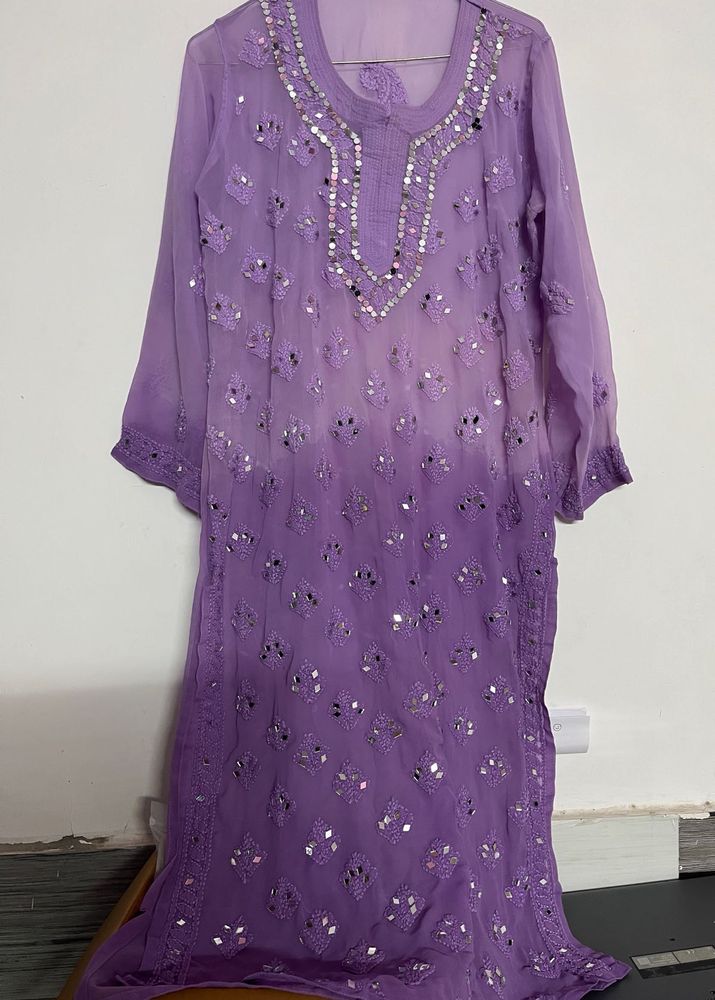 Lavender Mirror Work Kurti Set