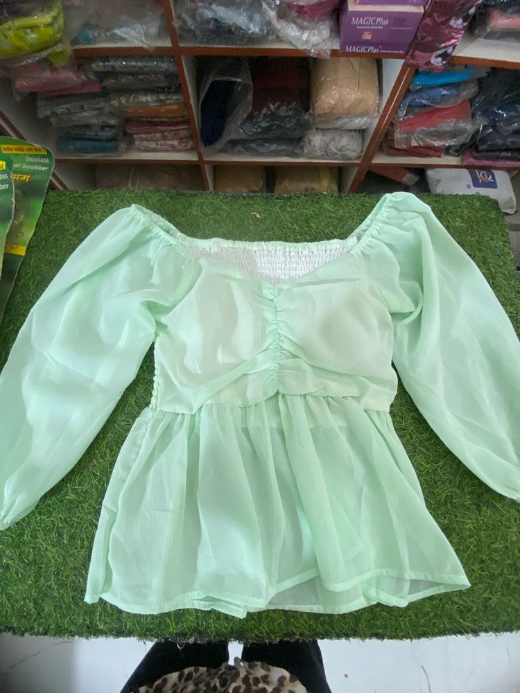 Mint Green Puff Sleeve Top