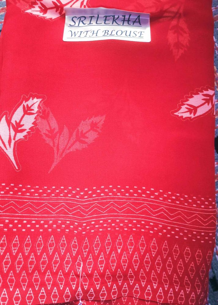 Elegant Red Saree with Blouse