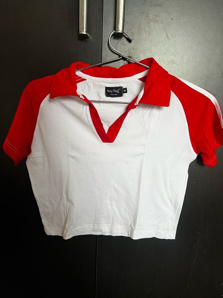 Red And White Crop Tshirt