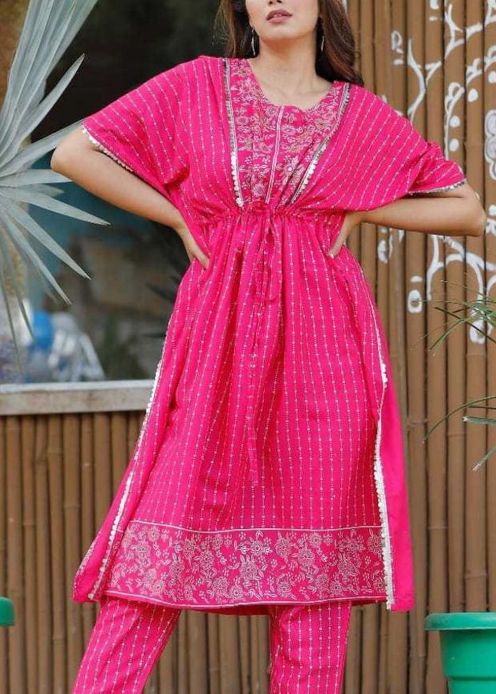 Pink Embroidered Kaaftan Set