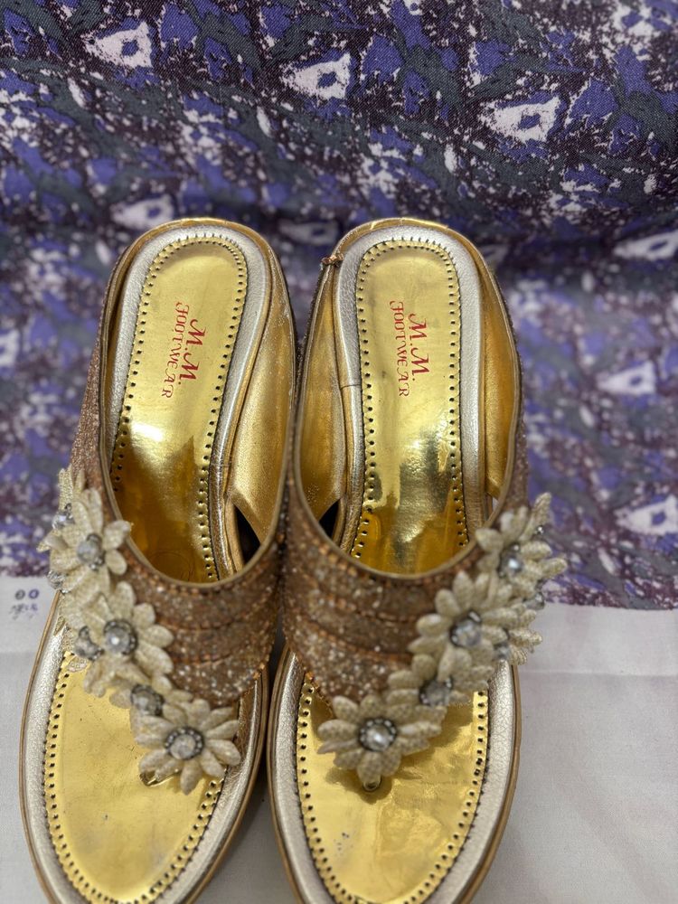 golden party wear heels