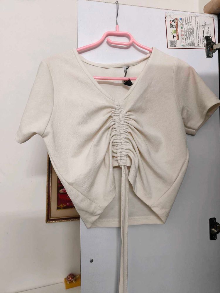 Cute Beige Drawstring Top