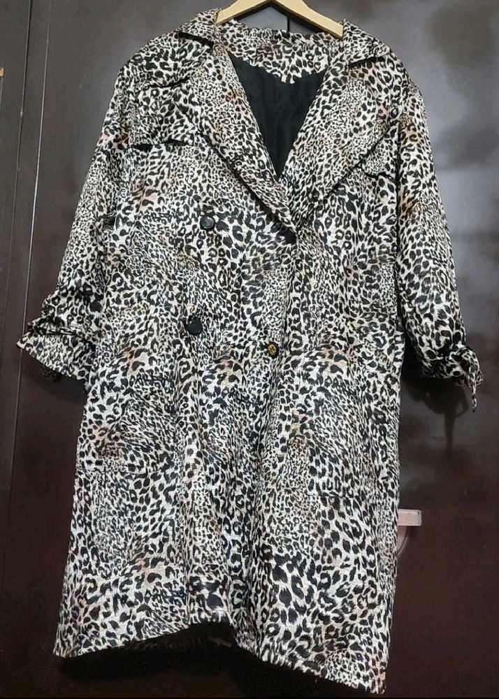Brown Printed Winter Overcoat For 38 Bust