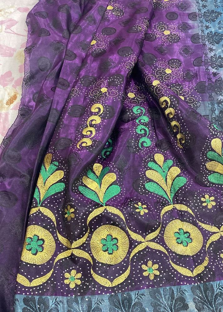 Purple Embroidered Saree
