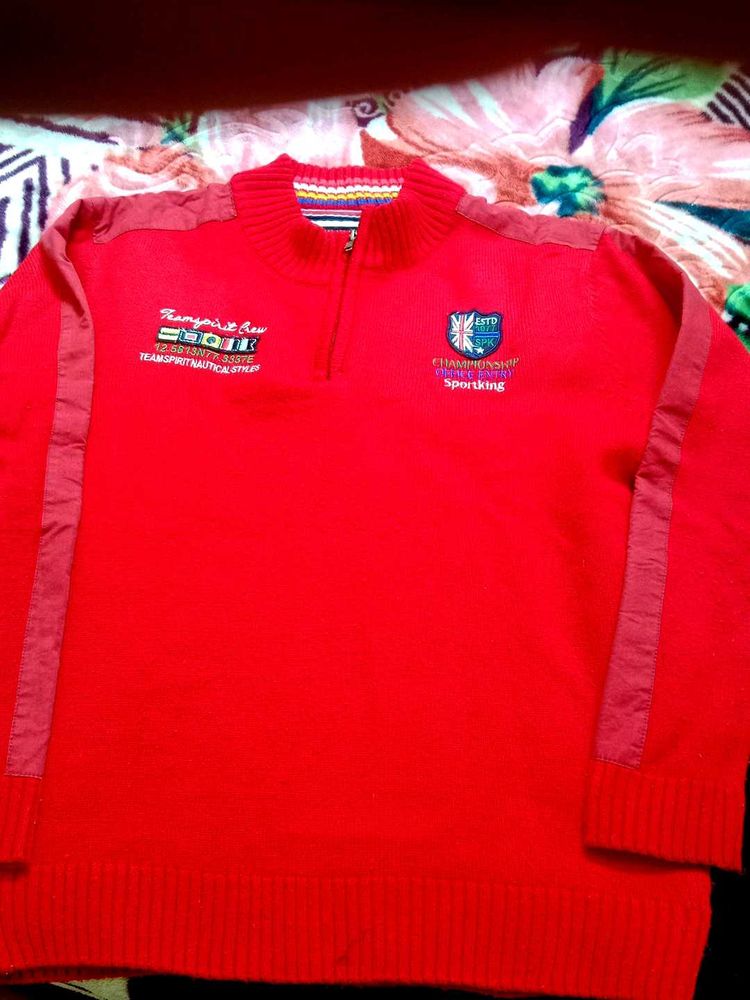 Red Quarter-Zip Knit Sweater