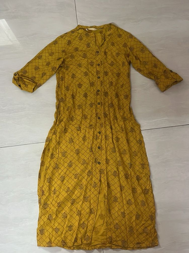 Yellow Printed Kurta Dress