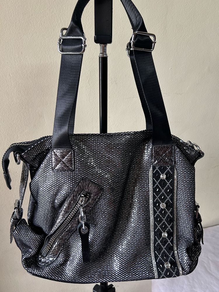 Rare Metallic Silver &amp; Black Tote Bag