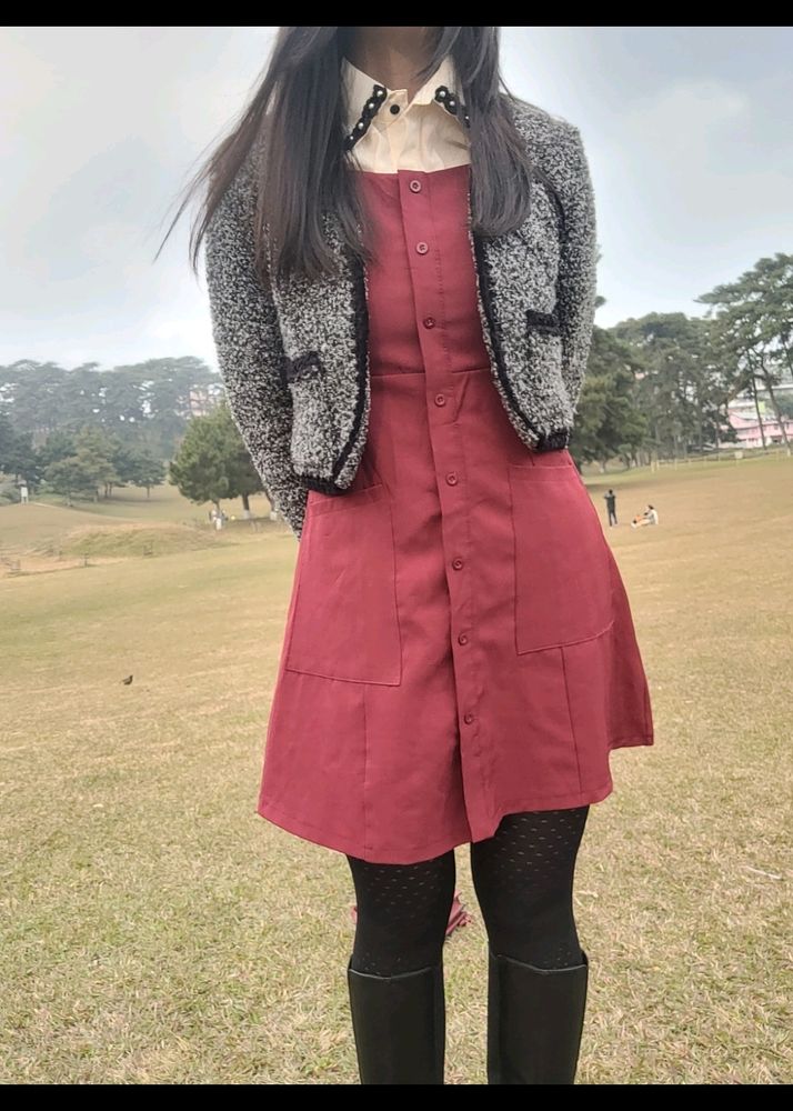Kpop Pinafore Dress (Red)