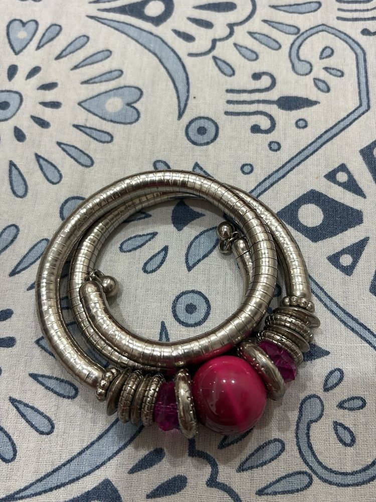 Stylish Silver &amp; Pink Bracelet