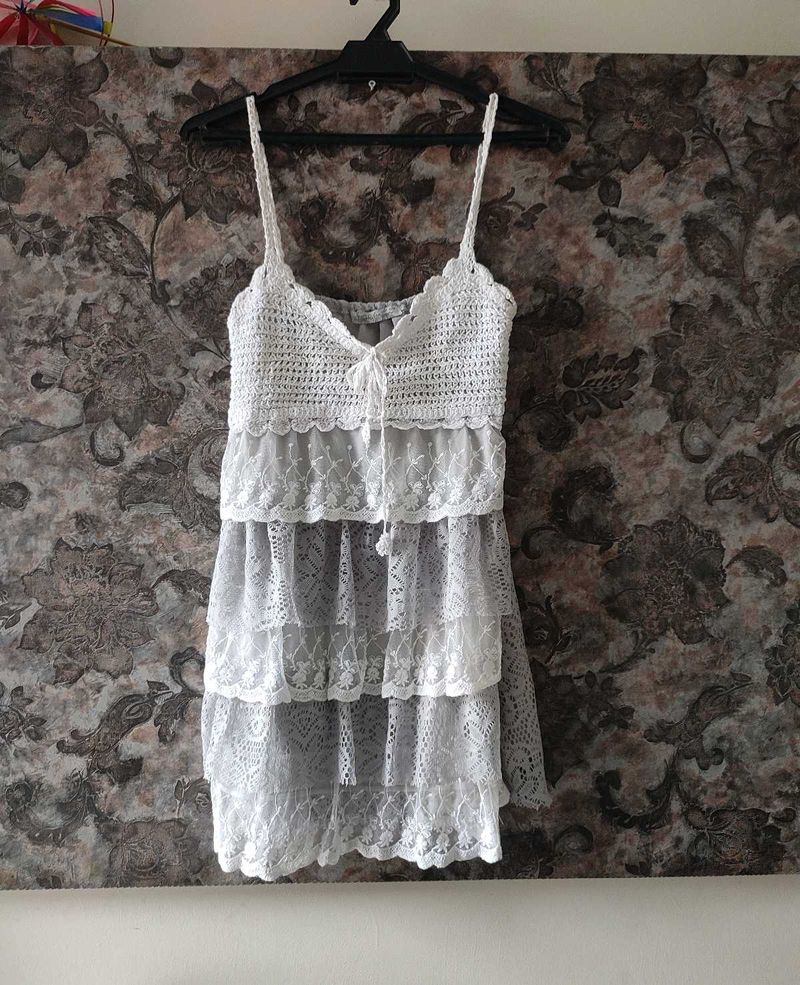 Lace Crochet Y2k Vintage Layered Net Top/ Dress