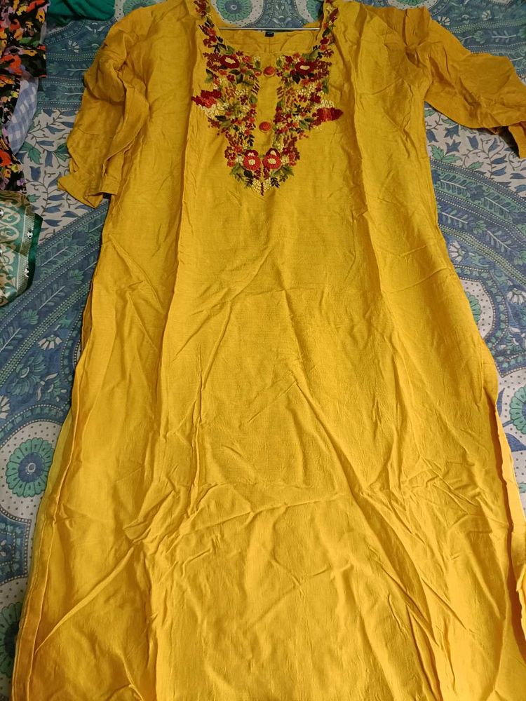 Yellow Embroidered Kurta with dupatta