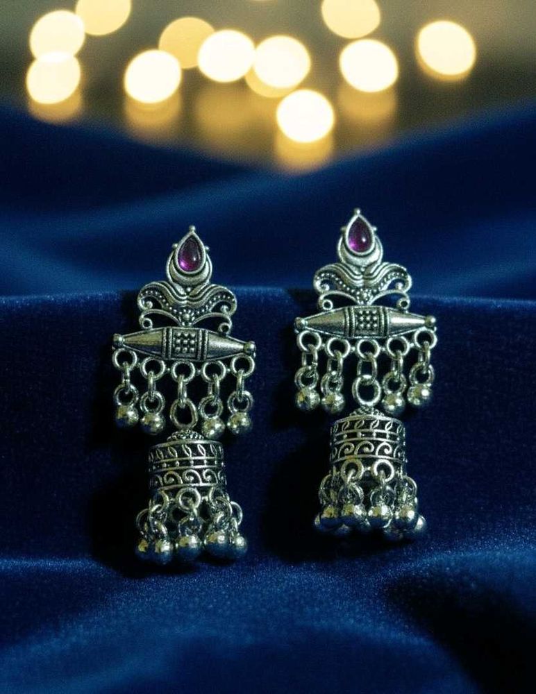 Oxidized Silver Jhumka Earrings