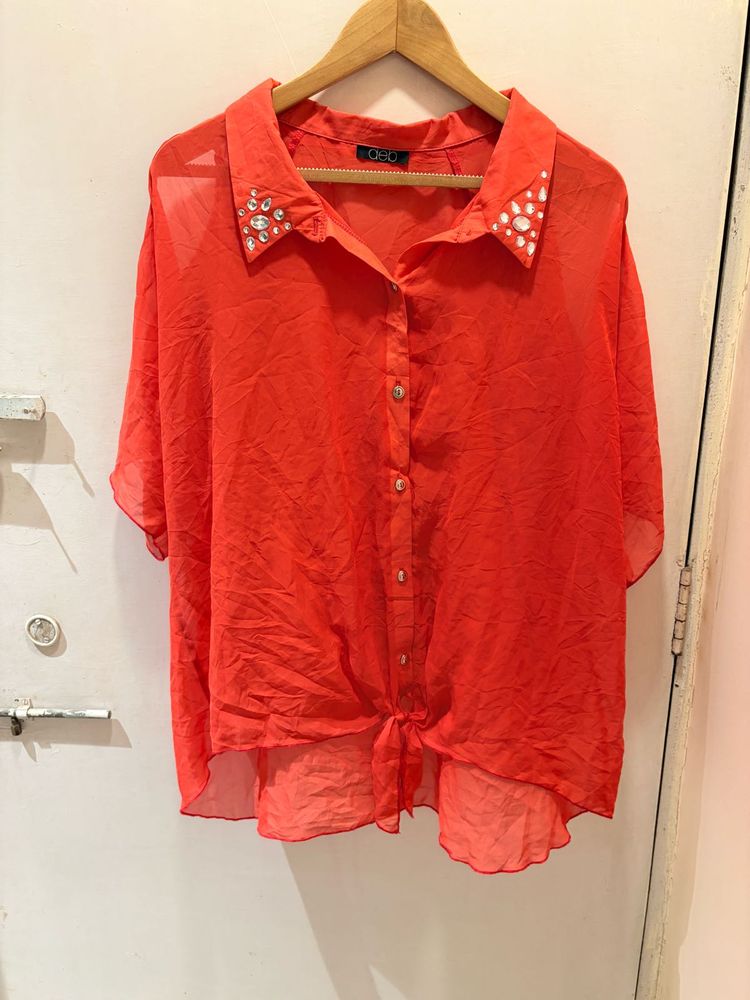 Beautiful Embellished Collar Shirt