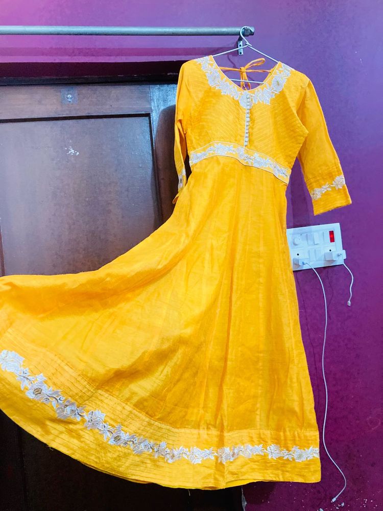 Yellow Anarkali Kurta Pant Set