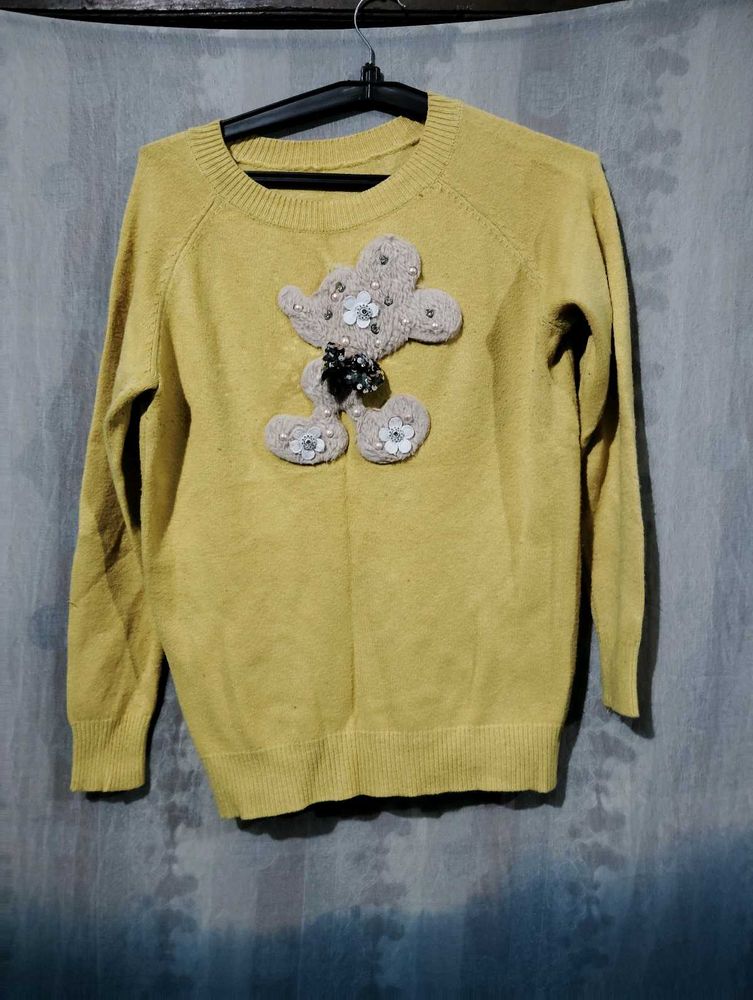 Cute Yellow Sweater with Applique