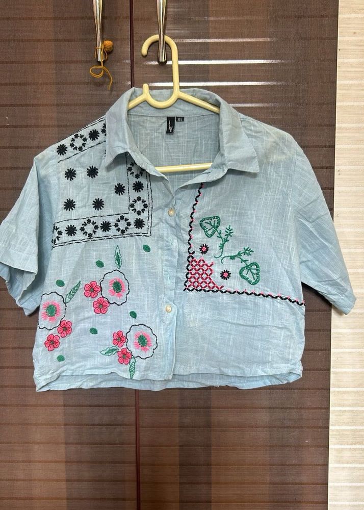 Embroidered Crop Shirt