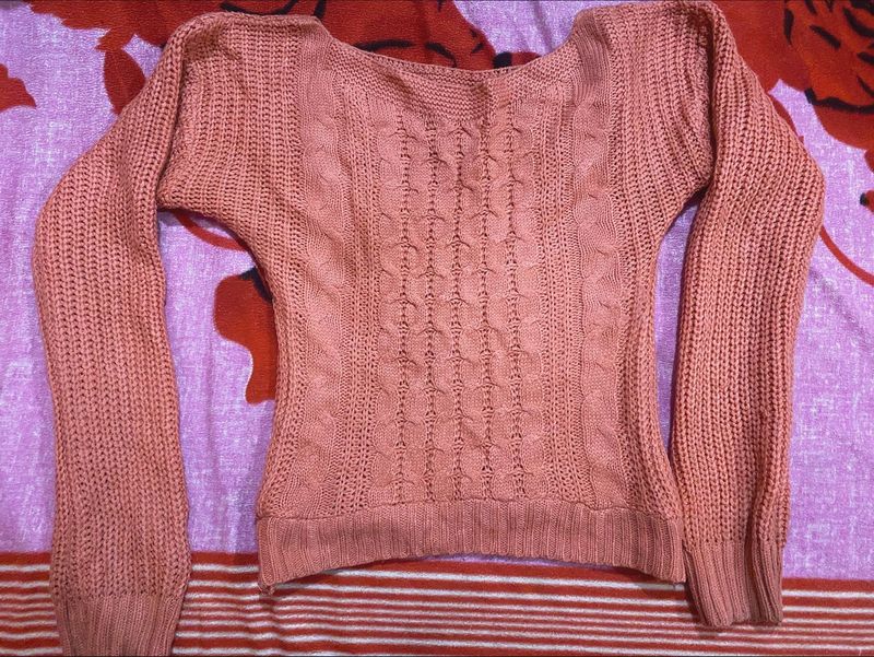 Peach Knit Pullover Sweater