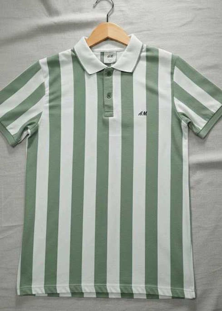 Striped Green &amp; White Polo Shirt