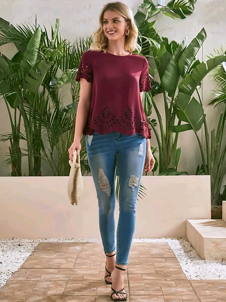 Burgundy/Wine Colour Laser Cut Top