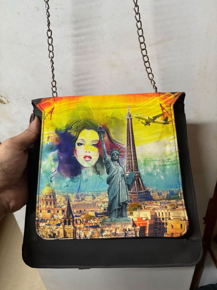 Cityscape Print Chain Bag